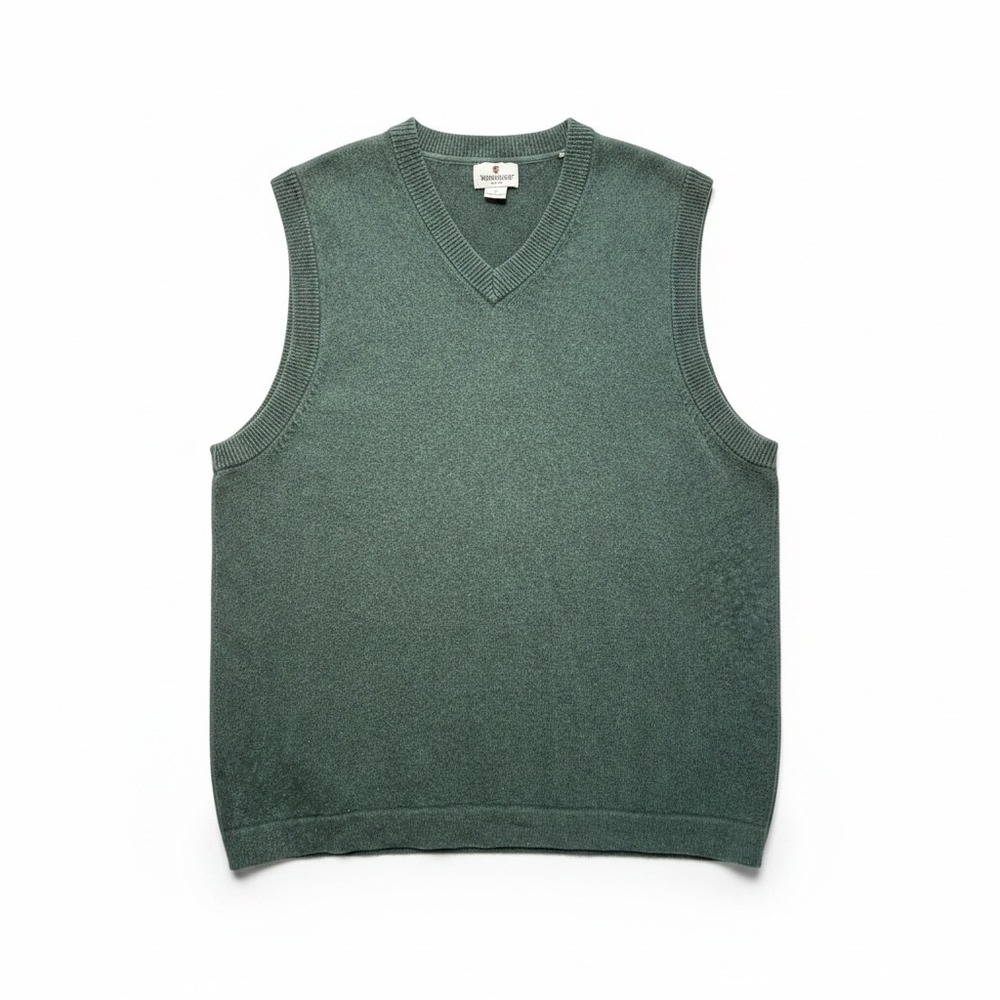 Woolrich Mens XL V-Neck Sweater Vest Evergreen Cotton Lambswool Green 22685